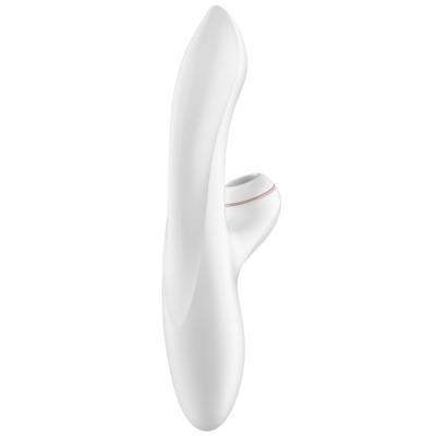 Vibrador branco curvado com abertura circular e linha rosa
