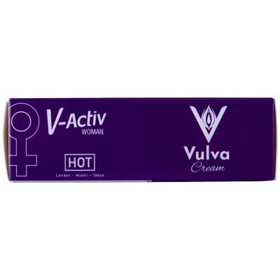 Embalagem roxa de creme V-Activ WOMAN HOT e Vulva Cream