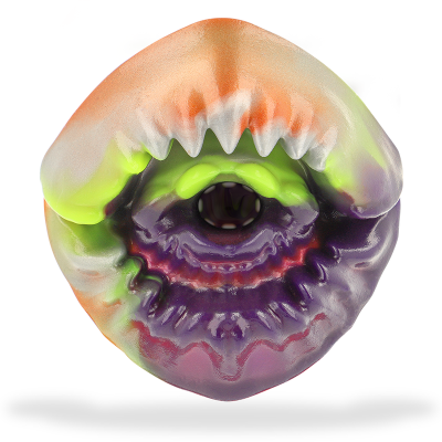 Objeto colorido redondo com textura irregular e abertura central