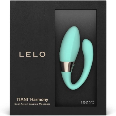 Massageador duplo azul claro LELO TIANI Harmony na embalagem preta