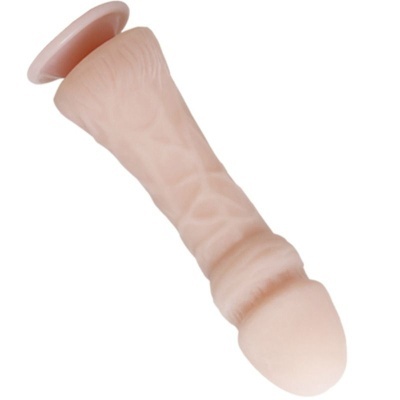 Dildo bege claro com ventosa e textura detalhada