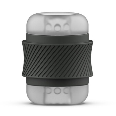 Produto cilíndrico com partes transparentes e faixa preta texturizada ao centro