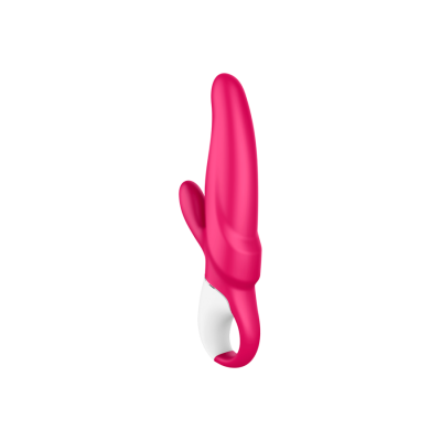 Vibrador rosa com base branca e design anatómico