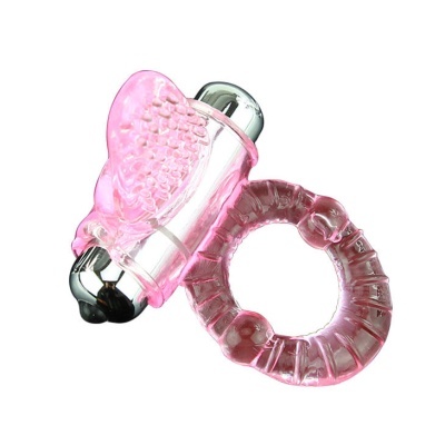 Anel rosa translúcido com parte vibratória prateada