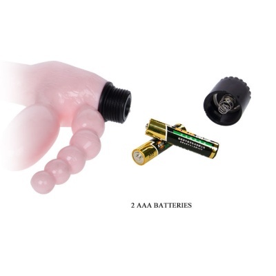 Acessório rosado em silicone com compartimento para 2 pilhas AAA e tampa preta