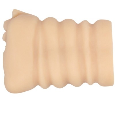 Objeto rosa com textura ondulada sobre fundo branco