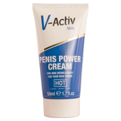 Tubo de creme V-Activ MAN Penís Power Cream azul e branco
