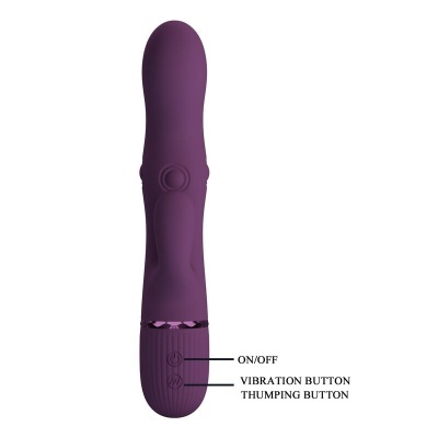 Vibrador roxo com controlo por botões em fundo branco