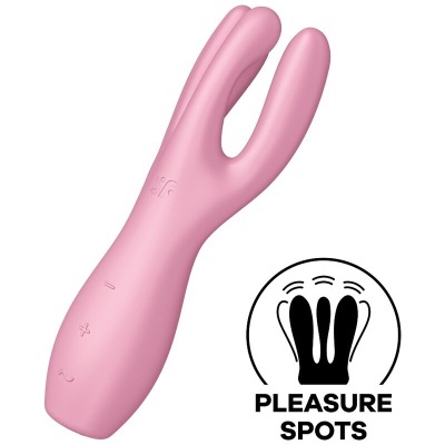 Vibrador cor-de-rosa em silicone com duas pontas e botões de controlo