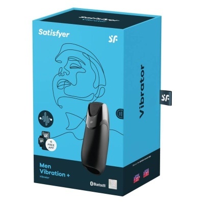 Embalagem azul e preta do vibrador Satisfyer Men Vibration+