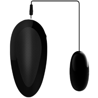 Dispositivo negro oval com textura e peça menor conectada por cabo