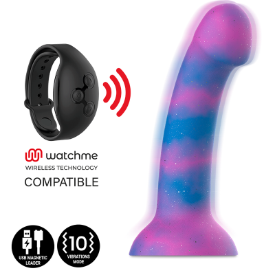 Vibrador silicone colorido com relógio smartwatch preto e texto compatível