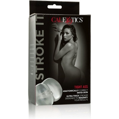 Embalagem preta do produto CalExotics STROKE IT com imagem de mulher e texto em inglês