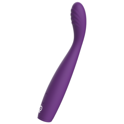 Vibrador de silicone roxo curvado com textura na ponta