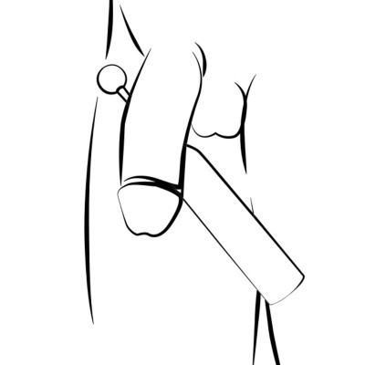 Desenho em linha preta de pênis ereto com anel peniano na base
