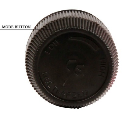 Botão preto redondo com texto e textura canelada