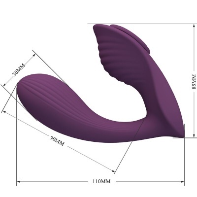 Produto roxo curvo com textura ondulada e medidas em mm
