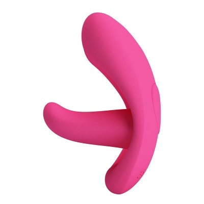Vibrador rosa em silicone com duas partes curvas