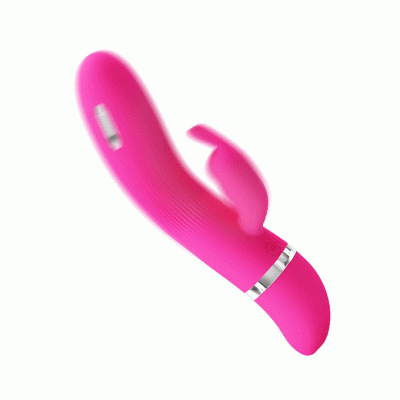 Vibrador rosa em silicone com textura e detalhe prateado