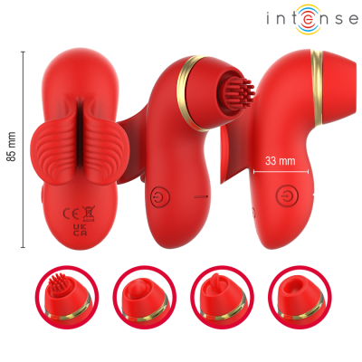 Dispositivo vermelho com acabamento dourado e várias pontas intercambiáveis