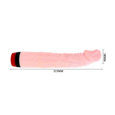 Objeto cilíndrico cor de pele com base preta e vermelha, medidas 215MM x 38MM