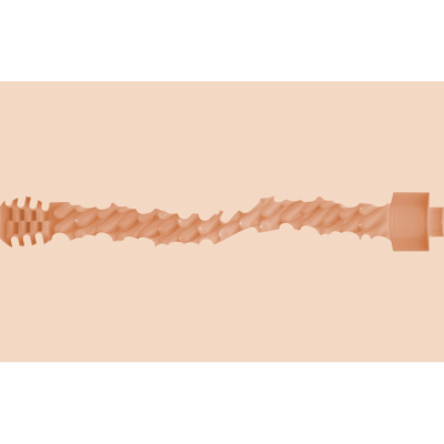 Escova de rímel bege com textura espiral e cerdas distintas