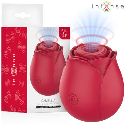 Estimulador clitoriano vermelho em forma de flor Camellia com embalagem