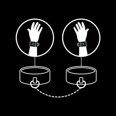 Desenho de duas pulseiras ligadas por corrente com dois braços dentro de círculos
