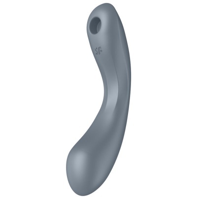 vibrador cinzento curvado de silicone com logotipo S/ e textura lisa