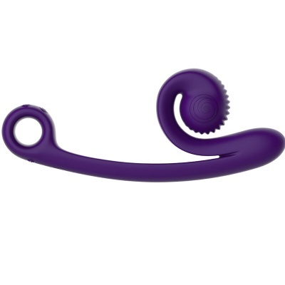 Produto curvado roxo com textura lisa e parte circular com padrões concêntricos
