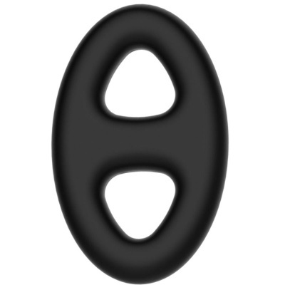 Produto oval preto com dois recortes triangulares