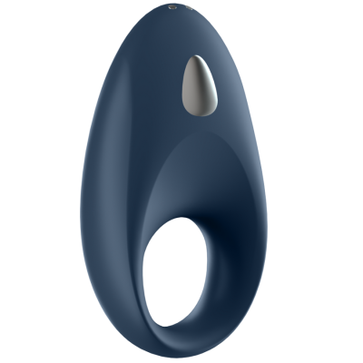 Anel vibratório azul escuro com detalhe cinza claro e design ergonómico