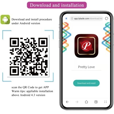 Smartphone mostrando app Pretty Love e código QR para download Android