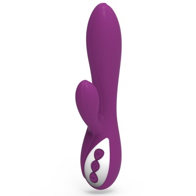 Vibrador roxo anatómico com controles