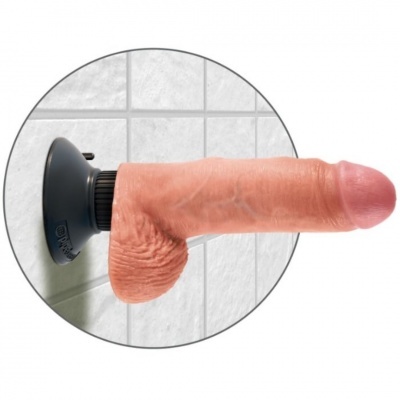 Dildo realista em silicone com ventosa fixado em azulejos brancos