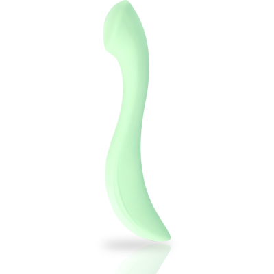 Vibrador verde claro com formato curvado e acabamento liso