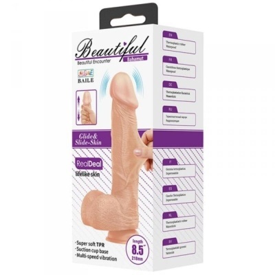 Produto silicone realista com ventosa base em embalagem branca e roxa
