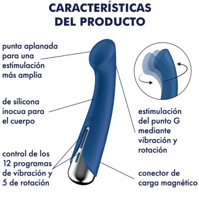 Vibrador azul de silicone com conector magnético e múltiplos programas de vibração e rotação