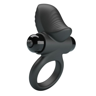 Anel vibratório preto com textura ondulada e bullet vibratório
