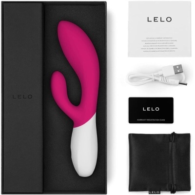 Produto anatómico rosa e branco com acessórios e embalagem LELO.