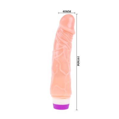 Vibrador realista cor de pele com veias e base branca e roxa