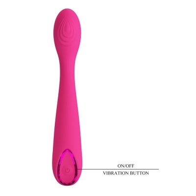 Vibrador rosa com botão de vibração na base em fundo branco