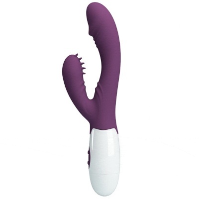 Vibrador roxo com base branca e texturas