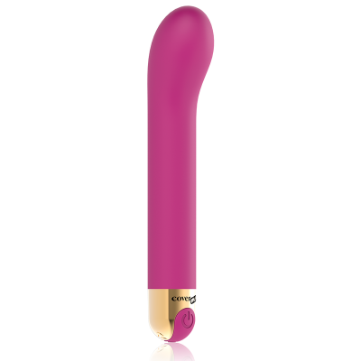 Vibrador rosa com base dourada e botão de ligar/desligar