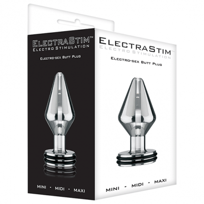 Embalagem de Electro-sex Butt Plug ElectraStim com imagem do produto prateado