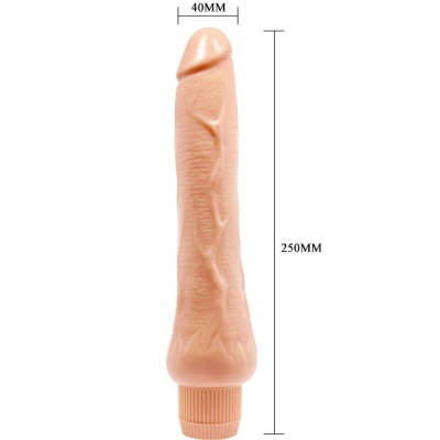 Vibrador em tom pele com textura detalhada e base rosqueável