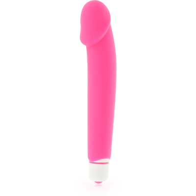 Vibrador cor-de-rosa com base branca, sobre fundo branco