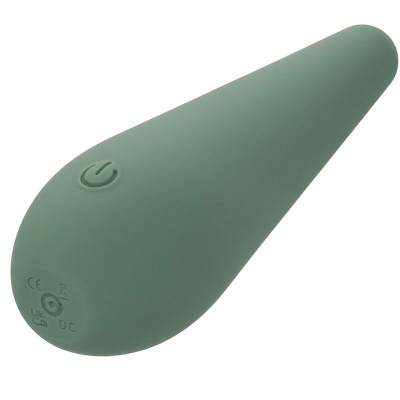 Produto cónico verde em silicone com botão e símbolos na base