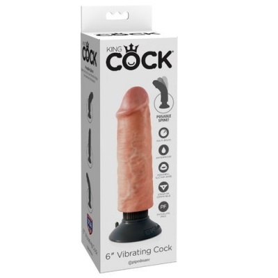 Vibrador King Cock pele com ventosa preto na embalagem branca
