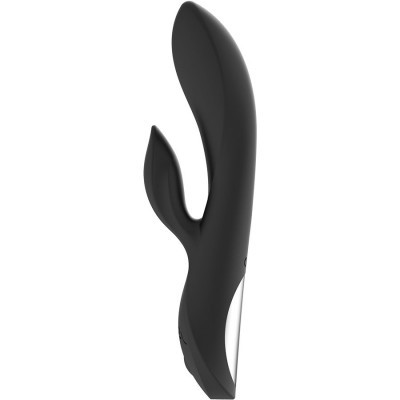Vibrador negro ergonómico com componente adicional para estimulação dupla